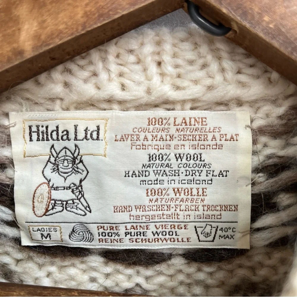 Vintage Icelandic Wool Sweater Hilda Ltd Nordic Fair Isle Cream Beige Brown M - Picture 5 of 10